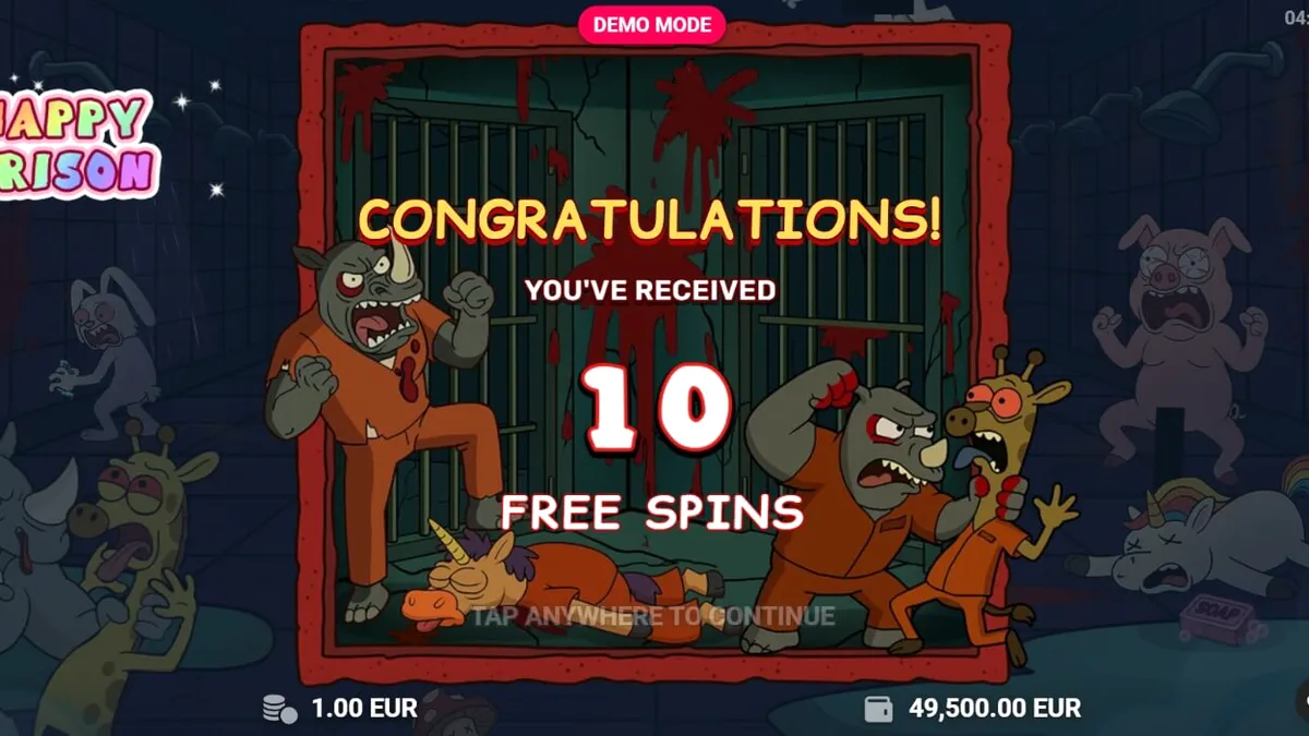 Tampilan visual slot Happy Prison dengan karakter kartun dan tema penjara yang unik